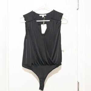 Green Envelope Draped Sleeveless Body suit Black, Size L, New With Tags, B41